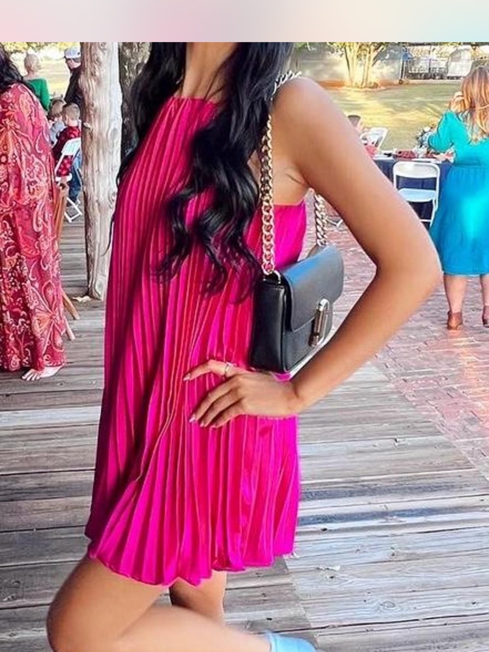 Women’s Hot Pink Pleated Mini Dress